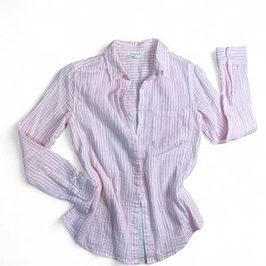 beachlunchlounge Women’s Pink & White Striped button down long sleeve top